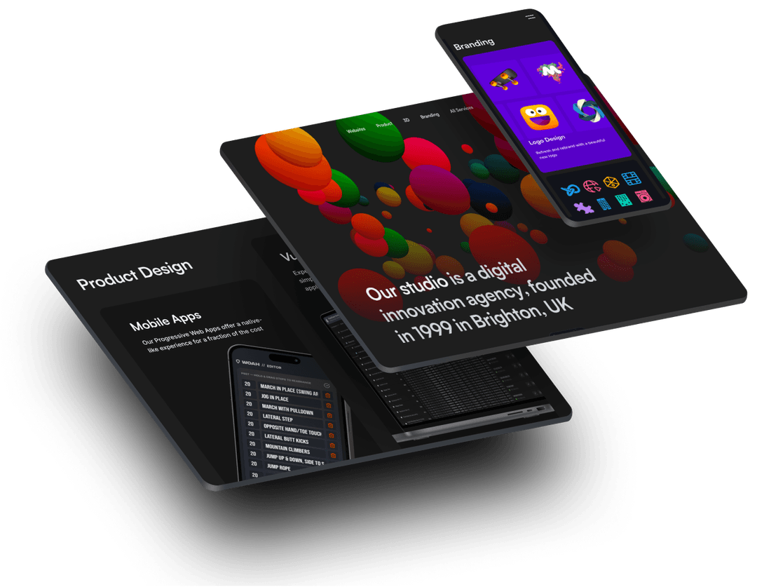 Telas de smartphones exibindo projetos